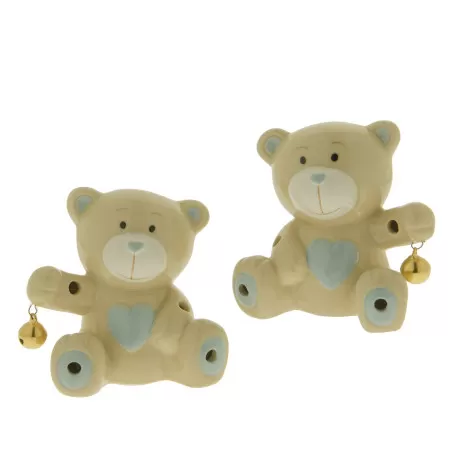 Bomboniera nascita e battesimo orsetto in porcellana cielo con led ETM - 1