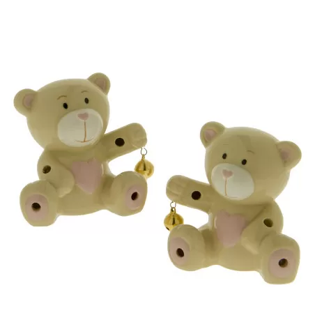 Bomboniera nascita e battesimo orsetto in porcellana rosa con led ETM - 1