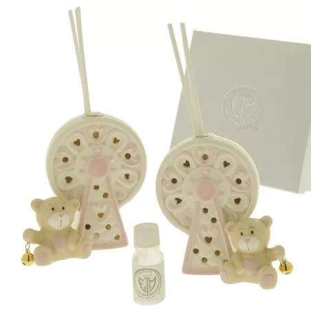 Bomboniera nascita e battesimo profumatore ruota panoramica con orsetto rosa ETM - 1