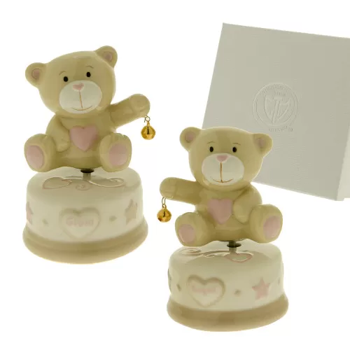 Bomboniera nascita e battesimo carillon orsetto rosa con sonaglino ETM - 1