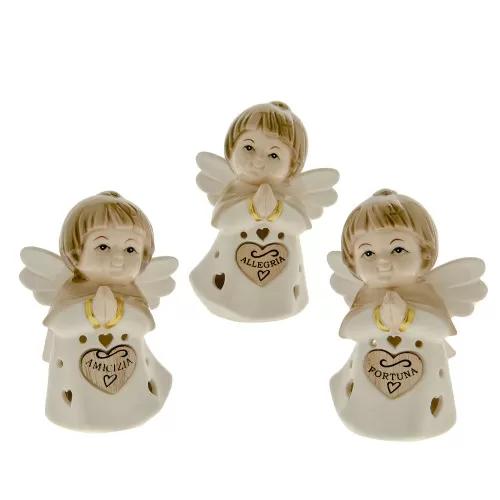 Bomboniera prima comunione angelo porcellana con cuoricino legno con led ETM - 1