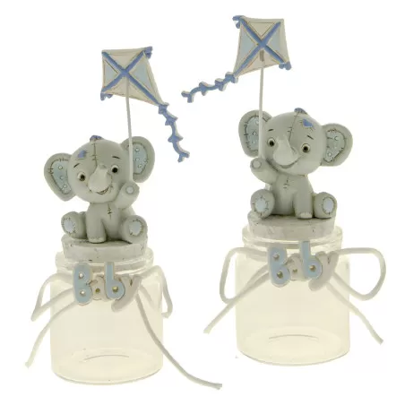 Barattolino in vetro con tappo in sughero avorio con elefantino cielo e aquilone ETM - 1