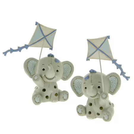Bomboniera nascita e battesimo elefantino cielo con aquilone e con led ETM - 1