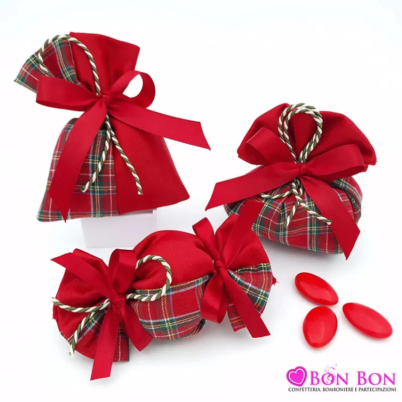 Linea sacchetti per laurea scozzese verde e cotone rosso - 1