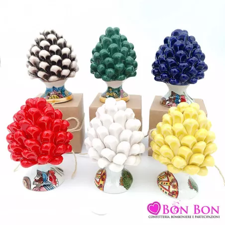 Bomboniera matrimonio tema siciliano pigna caltagirone con base decorata h10 - 1