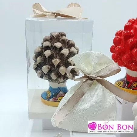 Bomboniera matrimonio tema siciliano pigna caltagirone con base decorata h10 - 2