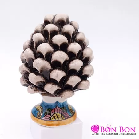 Bomboniera matrimonio tema siciliano pigna caltagirone con base decorata h10 - 3