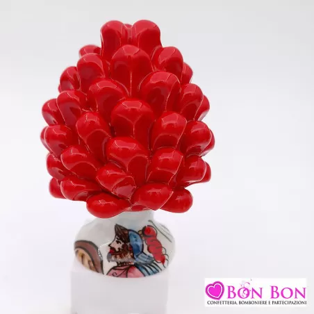 Bomboniera matrimonio tema siciliano pigna caltagirone con base decorata h10 - 8