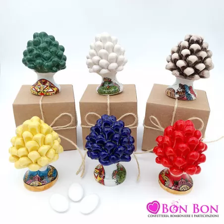 Bomboniera matrimonio tema siciliano pigna caltagirone con base decorata h8 - 1