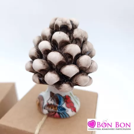 Bomboniera matrimonio tema siciliano pigna caltagirone con base decorata h8 - 8