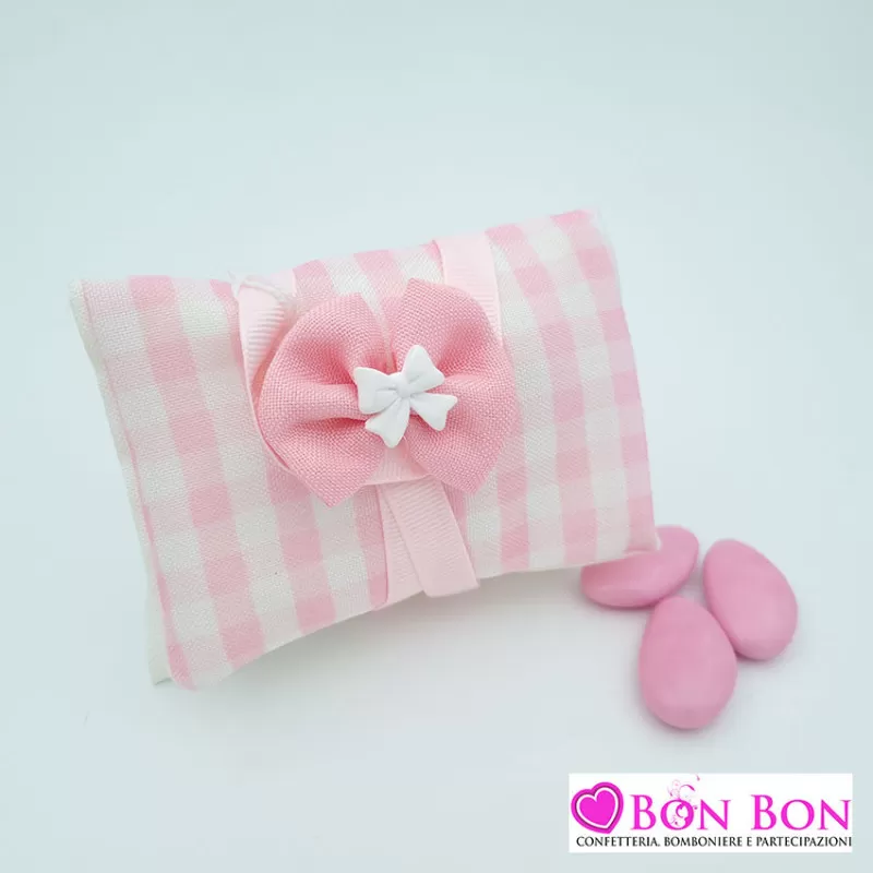 Sacchetto nascita e battesimo in offerta con quadri rosa - 1