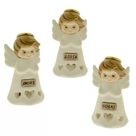 Bomboniera prima comunione angelo porcellana led con scritta in legno ETM - 1