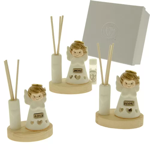 Bomboniera prima comunione diffusore angelo con base in legno ETM - 1