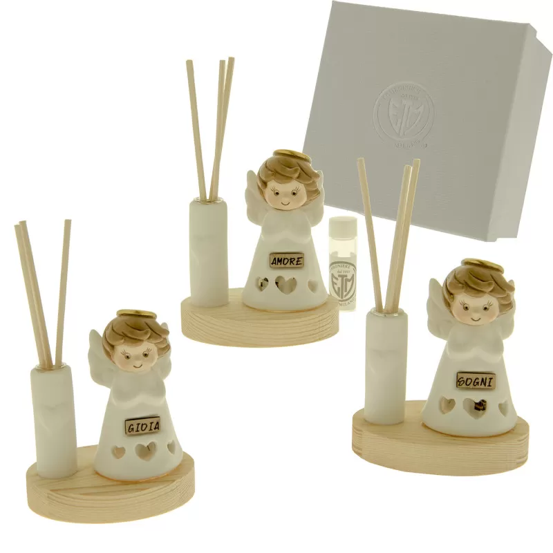 Bomboniera prima comunione diffusore angelo con base in legno ETM - 1