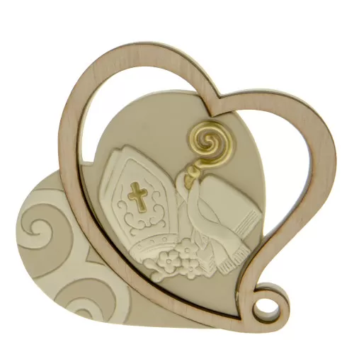 Bomboniera cresima doppio cuore resina e legno con icona cresima 11 cm ETM - 1