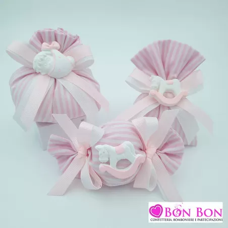 Sacchettini nascita bimba righe strette rosa e bianco - 1