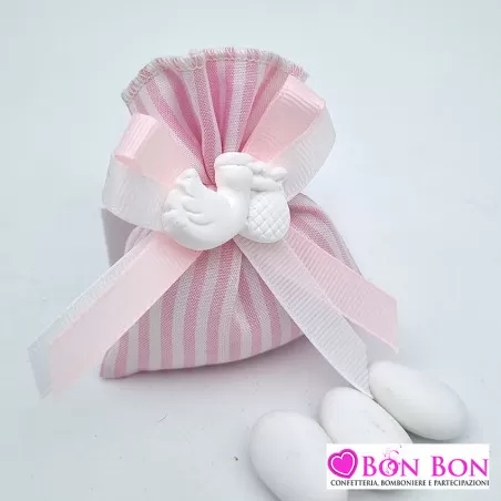 Sacchettini nascita bimba righe strette rosa e bianco - 2