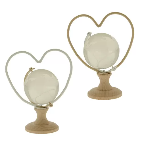 Bomboniera matrimonio cornice cuore con mappamondo base in legno ETM - 1