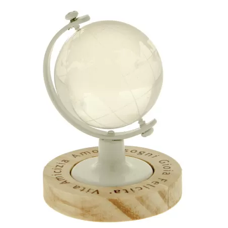 Bomboniera mappamondo con frase matrimonio e base in legno ETM - 1