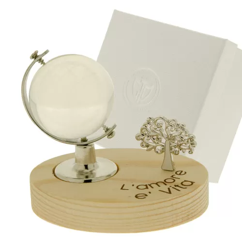 Bomboniera matrimonio mappamondo con base in legno e albero della vita ETM - 1