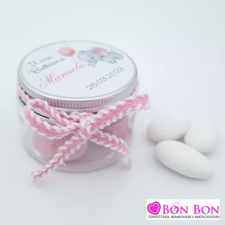 Scatolina portaconfetti battesimo barattolino personalizzato rosa - 1