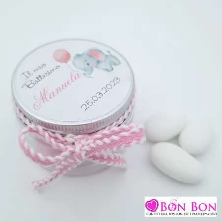 Scatolina portaconfetti battesimo barattolino personalizzato rosa - 2