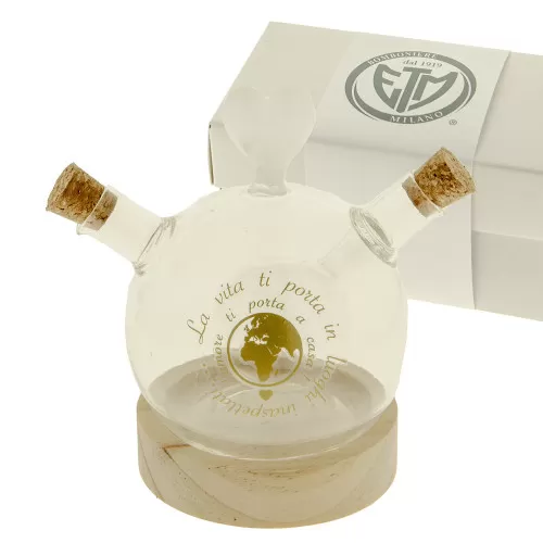 Bomboniera oliera in vetro con immagine mondo e frase matrimonio ETM - 1