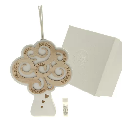 Bomboniera matrimonio profumatore albero della vita led con dettagli in legno ETM - 1