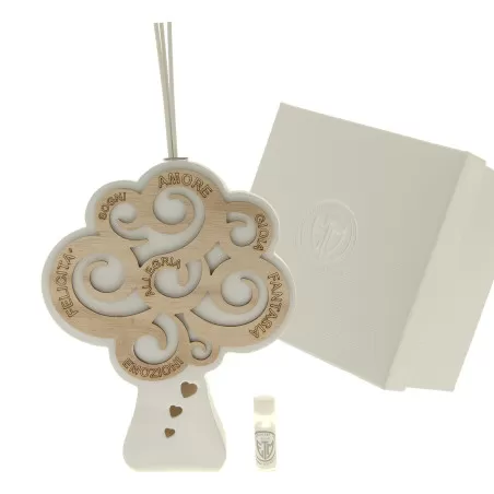 Bomboniera matrimonio profumatore albero della vita led con dettagli in legno ETM - 1
