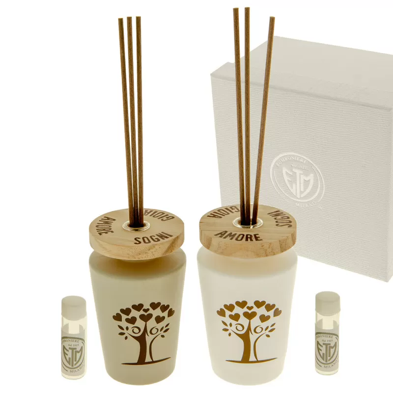 Bomboniera matrimonio profumatore con immagine albero della vita e frase ETM - 1