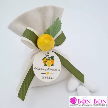 Sacchetto porta confetti matrimonio con limoni tessuto toscana - 1