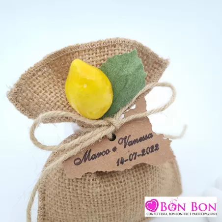 Sacchetto porta confetti matrimonio con limoni tessuto toscana - 2