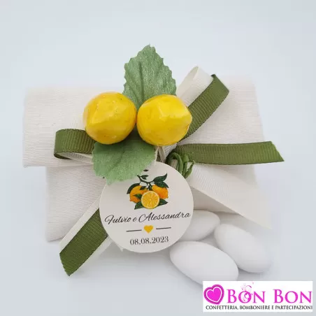 Sacchetto porta confetti matrimonio con limoni tessuto toscana busta lettera - 1