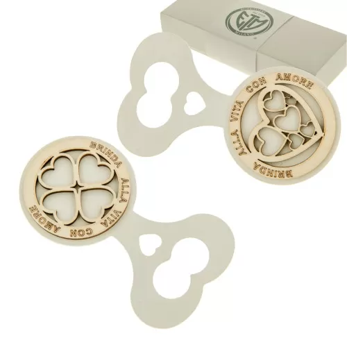 Bomboniera matrimonio apri bottiglia bianco con decori in legno ETM - 1