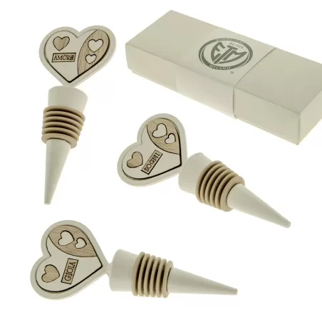 Bomboniera matrimonio tappo vino con dettagli in legno ETM - 1