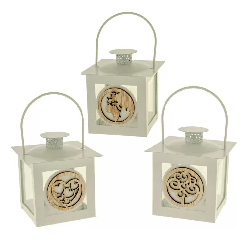 Bomboniera matrimonio lanterna con dettaglio in legno h.11 ETM - 1