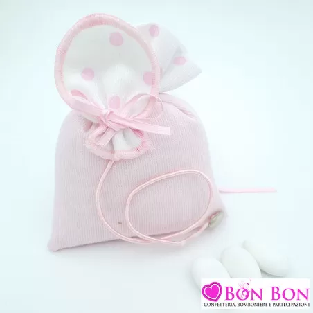 Sacchetto porta confetti nascita e battesimo rosa con palloncino Infinito - 1