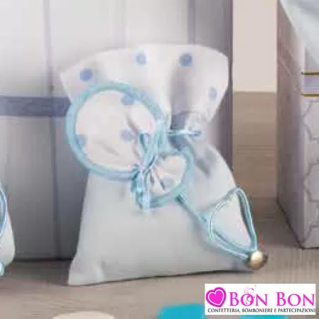Sacchetto porta confetti nascita e battesimo celeste con palloncino Infinito - 1