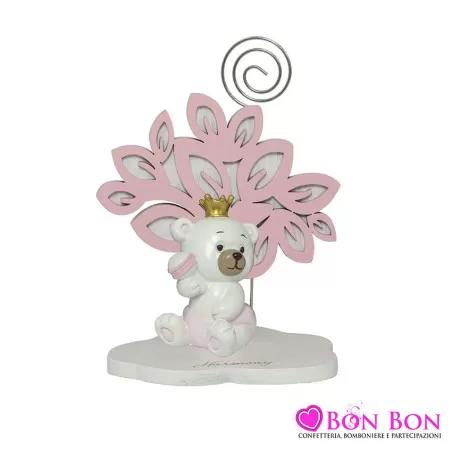 Bomboniera nascita e battesimo portafoto con clip albero della vita con orsetto rosa Harmony - 2