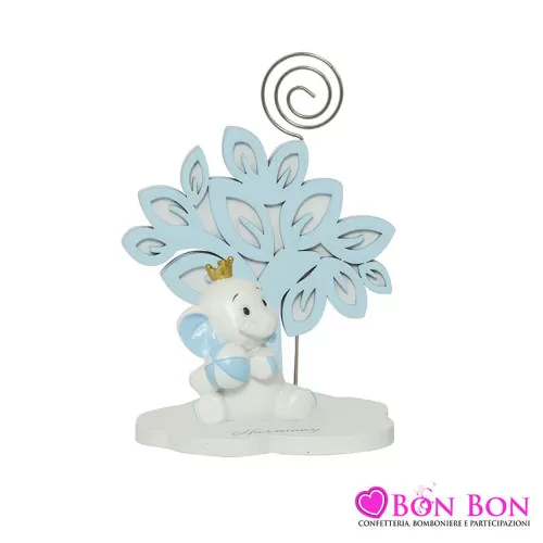 Bomboniera nascita e battesimo portafoto con clip albero della vita con elefante celeste Harmony - 1