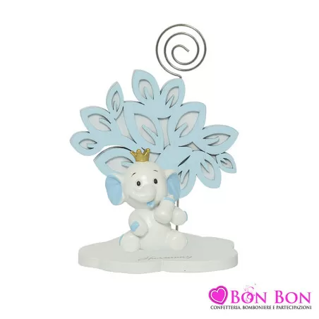 Bomboniera nascita e battesimo portafoto con clip albero della vita con elefante celeste Harmony - 2