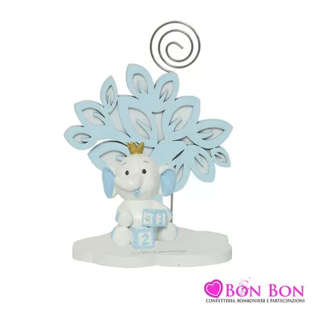 Bomboniera nascita e battesimo portafoto con clip albero della vita con elefante celeste Harmony - 3