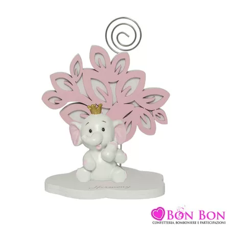 Bomboniera nascita e battesimo portafoto con clip albero della vita con elefante rosa Harmony - 1
