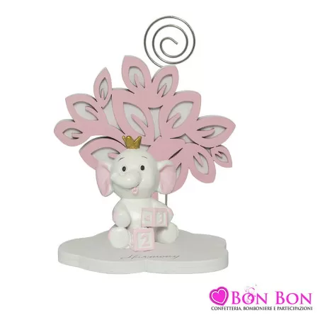 Bomboniera nascita e battesimo portafoto con clip albero della vita con elefante rosa Harmony - 2