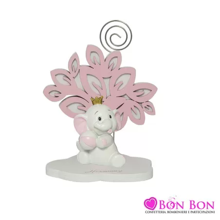 Bomboniera nascita e battesimo portafoto con clip albero della vita con elefante rosa Harmony - 3
