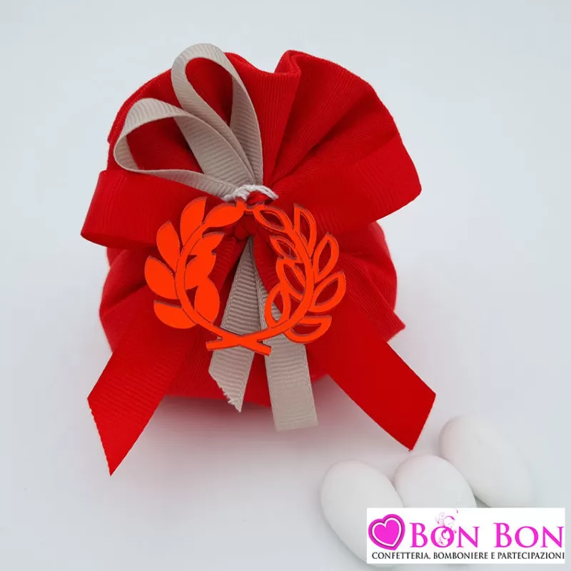 Sacchetto porta confetti per laurea toscana rosso con corona alloro - 1