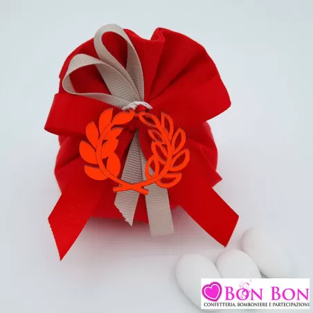 Sacchetto porta confetti per laurea toscana rosso con corona alloro - 1