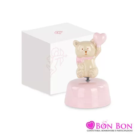 Bomboniera nascita e battesimo carillon orsetto rosa Cupido - 1