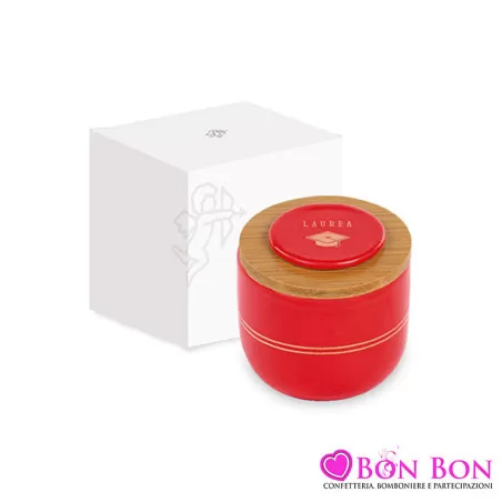 Bomboniera laurea candela barattolo rosso Cupido - 1