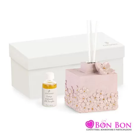 Bomboniera matrimonio profumatore cipria con fiori glitterati Cupido - 1